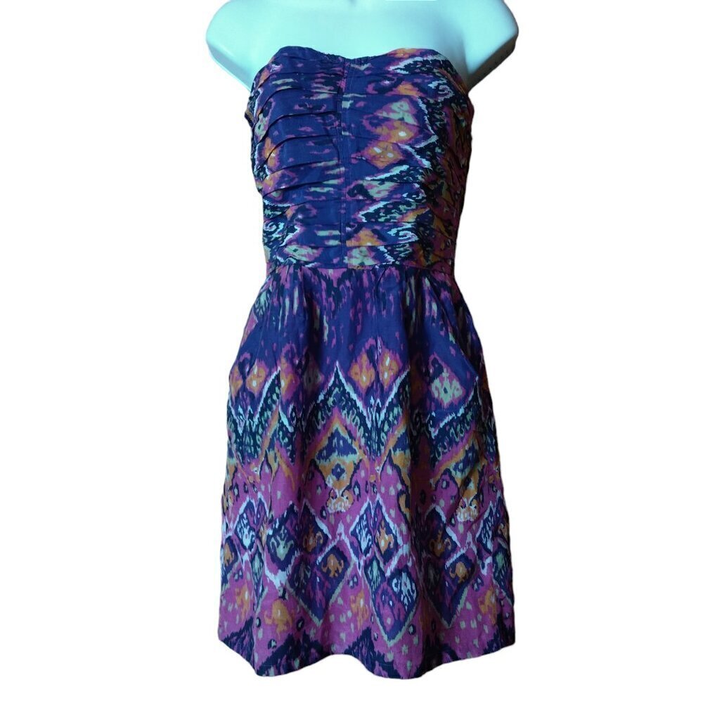 Charlie Jade Strapless Purple Multi-Color Mini Dress Size XS Party Vacation